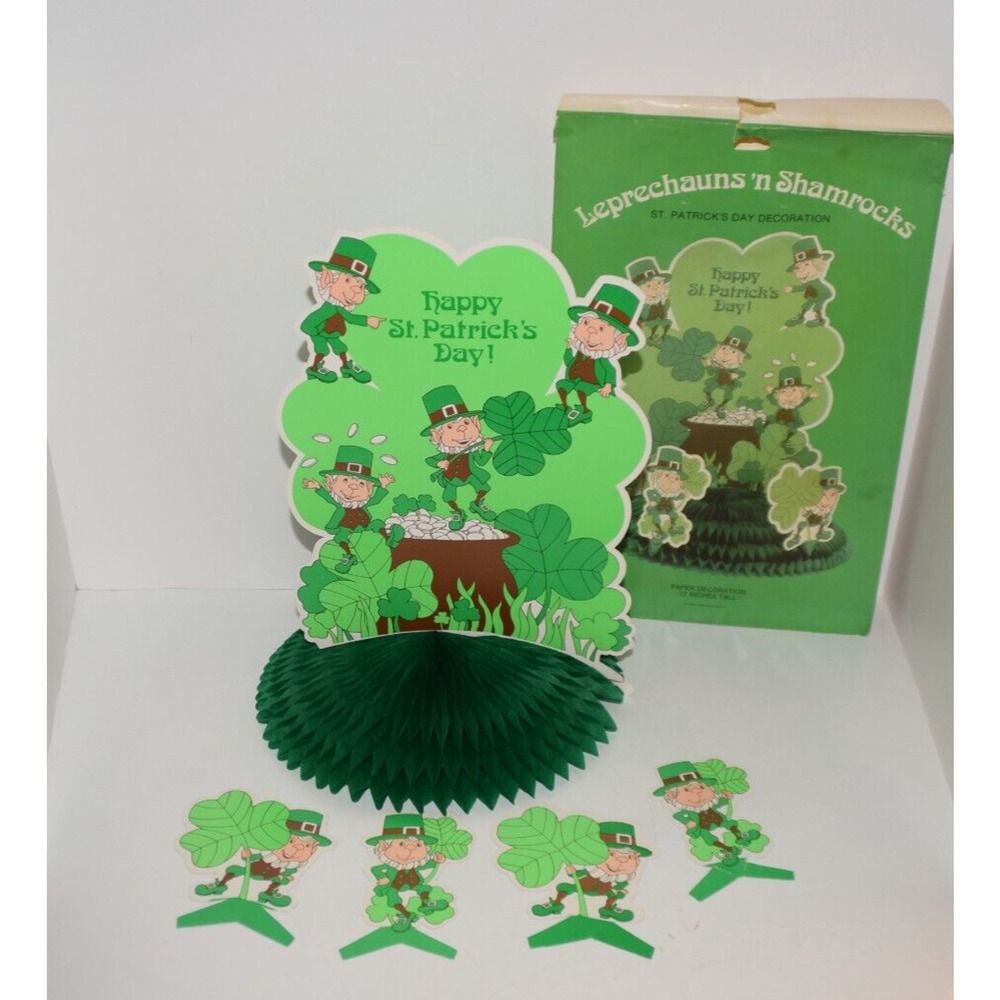 Leprechauns & Shamrocks 12" St Patricks Day Honeycomb Centerpiece Decoration